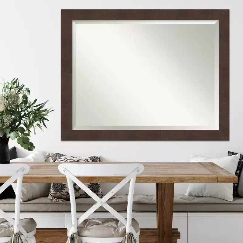 Amanti Art 45" x 35" Specchio da Parete con Cornice Wildwood Marrone: Vetro Moderno Smussato, Nessun Montaggio Richiesto