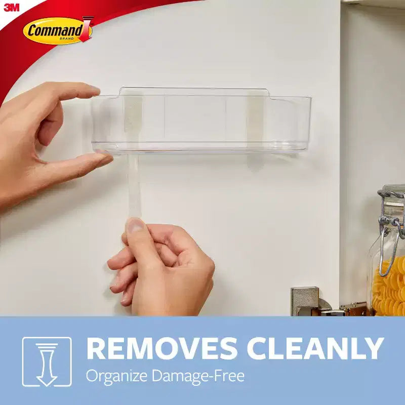 Caddy Grande con Strisce Command: Organizer da Parete in Plastica Trasparente, Organizzazione Universale, Mensola con Strisce Command, Capacità 1.8 kg
