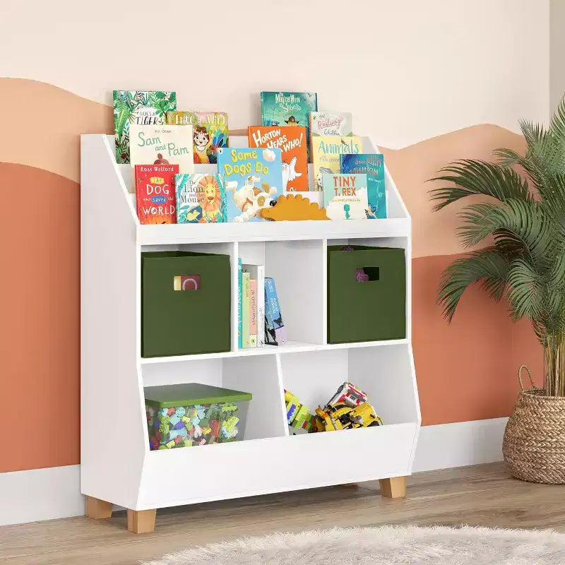 RiverRidge Kids' Organizer per giocattoli CatchAll da 35" con contenitori e scaffali portagiochi, bianco