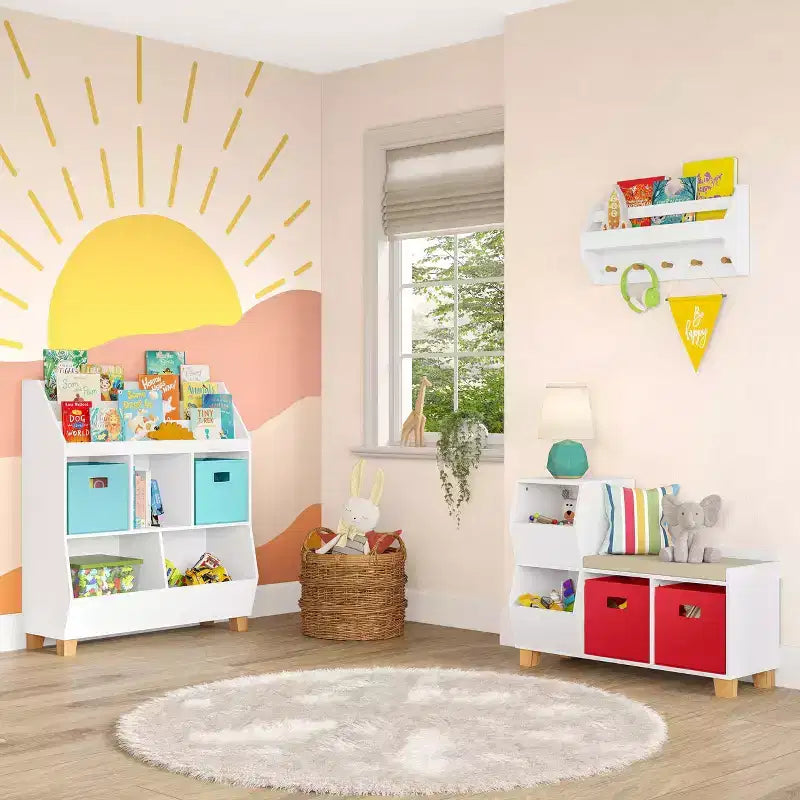 RiverRidge Kids' Organizer per giocattoli CatchAll da 35" con contenitori e scaffali portagiochi, bianco