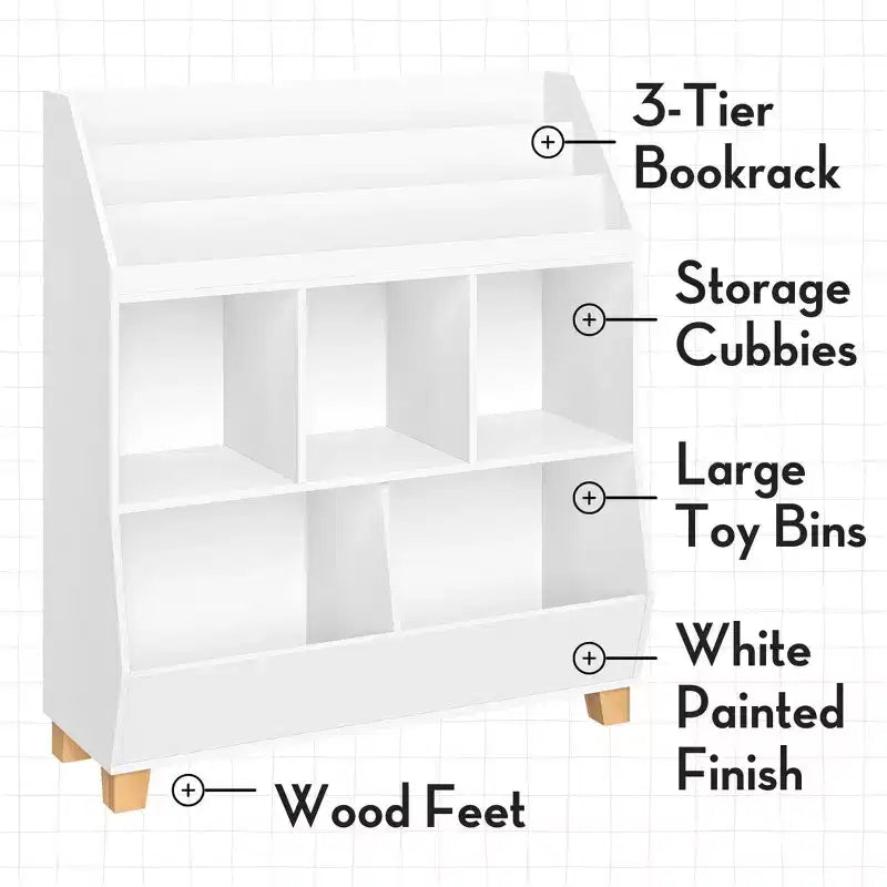 RiverRidge Kids' Organizer per giocattoli CatchAll da 35" con contenitori e scaffali portagiochi, bianco