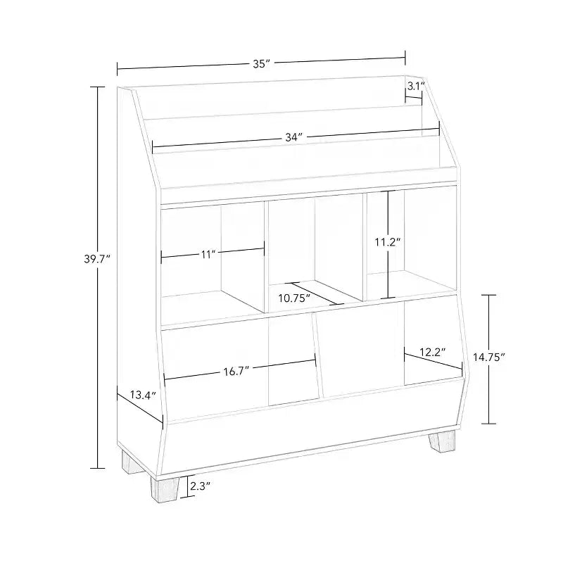 RiverRidge Kids' Organizer per giocattoli CatchAll da 35" con contenitori e scaffali portagiochi, bianco