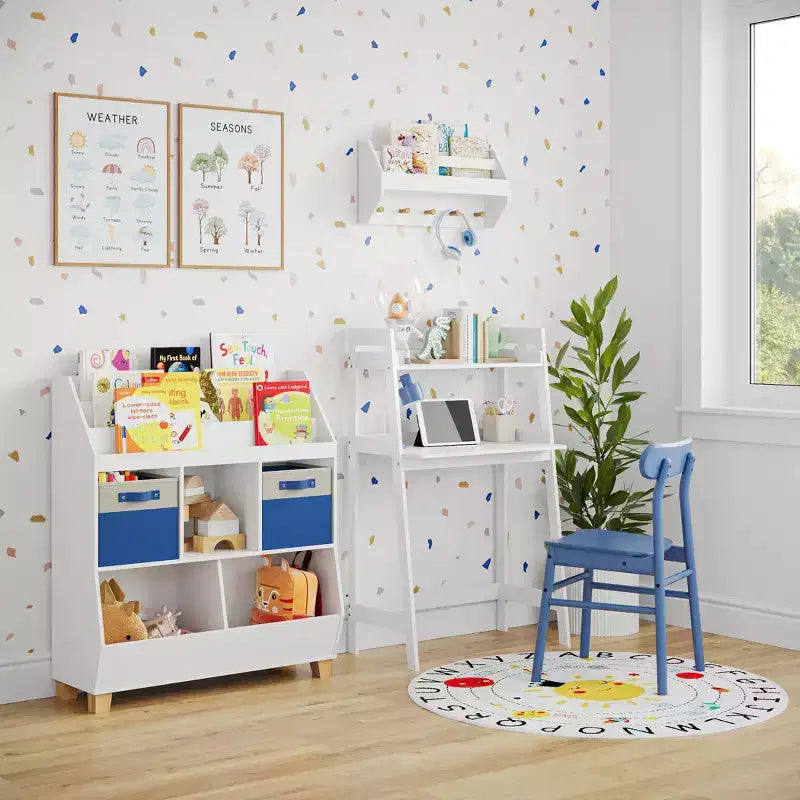 RiverRidge Kids' Organizer per giocattoli CatchAll da 35" con contenitori e scaffali portagiochi, bianco