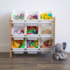 Contenitore giocattoli Kids' Journey con 9 contenitori in plastica legno naturale/bianco - Humble Crew: Struttura in MDF, 3 ripiani