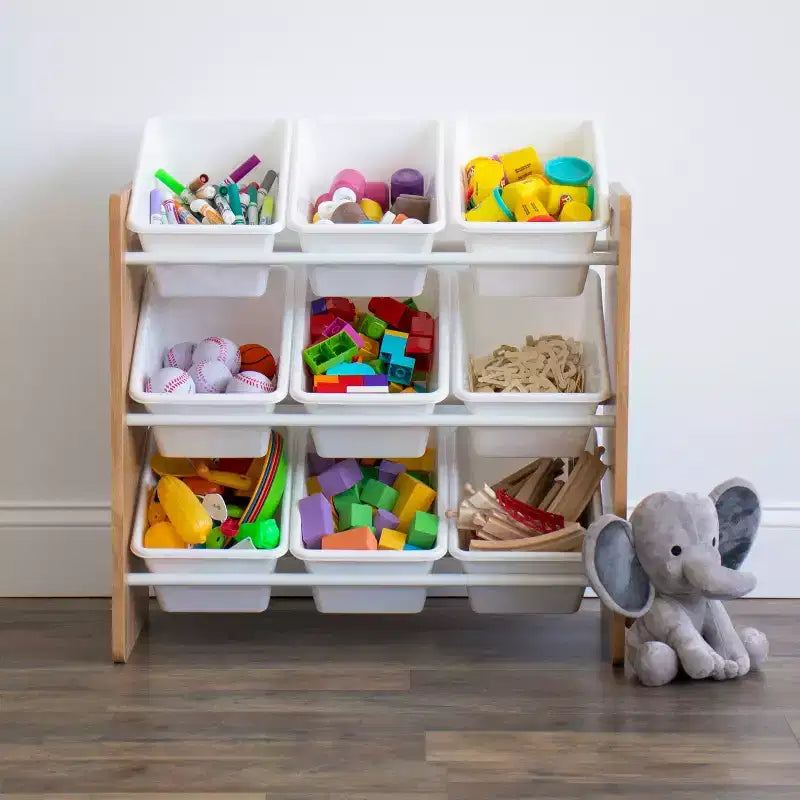 Contenitore giocattoli Kids' Journey con 9 contenitori in plastica legno naturale/bianco - Humble Crew: Struttura in MDF, 3 ripiani
