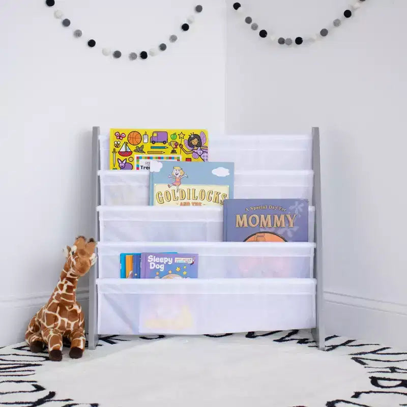 Libreria per bambini a 4 ripiani, organizer per libri grigio - Humble Crew: piccola libreria per bambini, in MDF, antiribaltamento, ripiani aperti