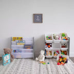 Libreria per bambini a 4 ripiani, organizer per libri grigio - Humble Crew: piccola libreria per bambini, in MDF, antiribaltamento, ripiani aperti