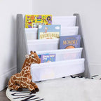 Libreria per bambini a 4 ripiani, organizer per libri grigio - Humble Crew: piccola libreria per bambini, in MDF, antiribaltamento, ripiani aperti