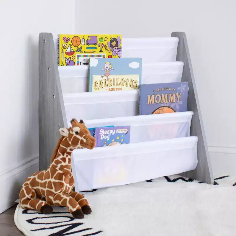Libreria per bambini a 4 ripiani, organizer per libri grigio - Humble Crew: piccola libreria per bambini, in MDF, antiribaltamento, ripiani aperti