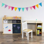 Set scrivania e sedia per bambini Humble Crew, in legno naturale: telaio in MDF, tavolo rettangolare, 3+ anni, set da 2 pezzi