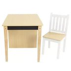 Set scrivania e sedia per bambini Humble Crew, in legno naturale: telaio in MDF, tavolo rettangolare, 3+ anni, set da 2 pezzi