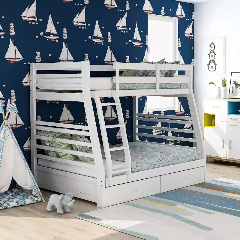 Letto a castello Twin Over Full per bambini Emma Bianco - ioHOMES