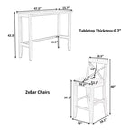 Set tavolo da pranzo rettangolare in legno stile rustico Farmhouse 47.5, altezza bancone, angolo colazione in cucina con 2 sedie per piccoli spazi - ModernLuxe