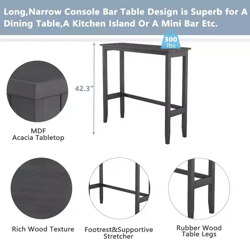 Set tavolo da pranzo rettangolare in legno stile rustico Farmhouse 47.5, altezza bancone, angolo colazione in cucina con 2 sedie per piccoli spazi - ModernLuxe