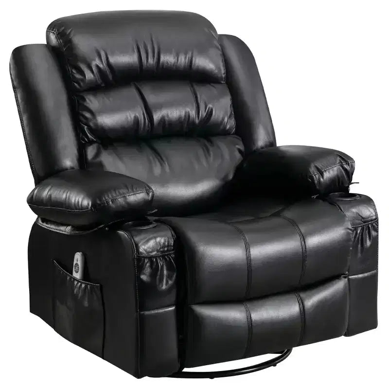 AndMakers 39.76 in. W Leather Recliner with Rocking, Remote Control, Tufted and Storage