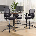 JIONJOY Sedia ergonomica da disegno per ufficio alta con schienale in rete e braccioli fissi