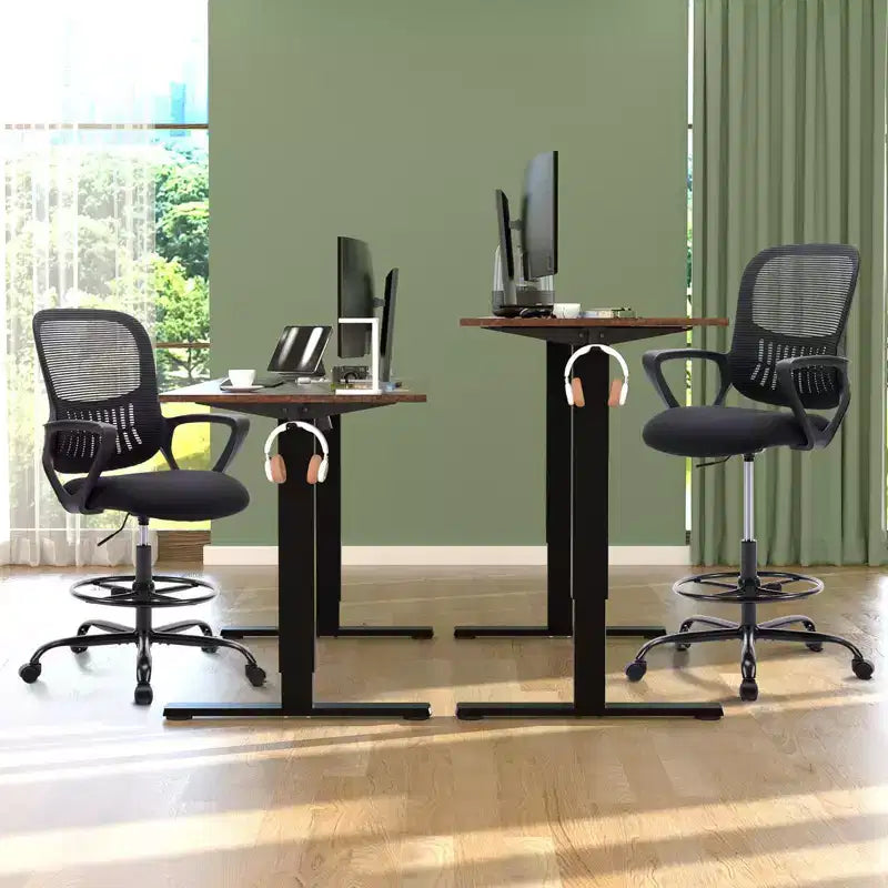 JIONJOY Sedia ergonomica da disegno per ufficio alta con schienale in rete e braccioli fissi