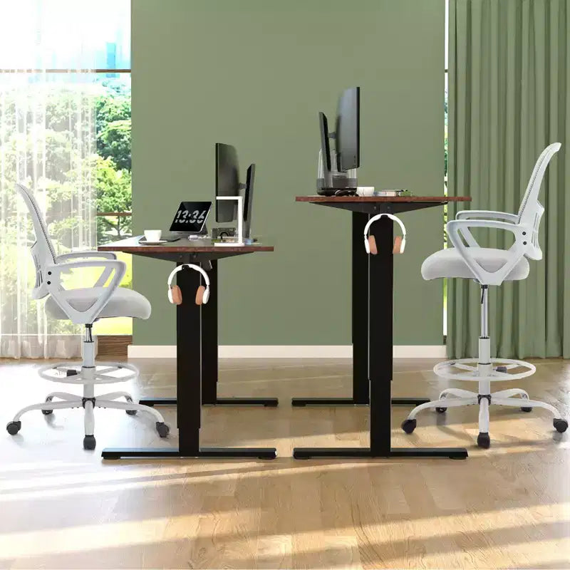 JIONJOY Sedia ergonomica da disegno per ufficio alta con schienale in rete e braccioli fissi