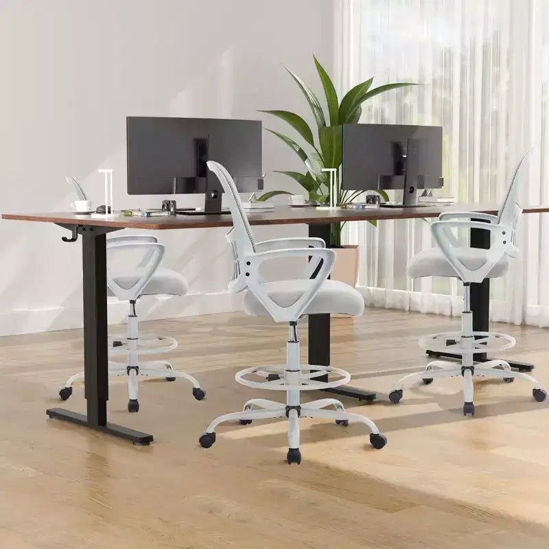 JIONJOY Sedia ergonomica da disegno per ufficio alta con schienale in rete e braccioli fissi