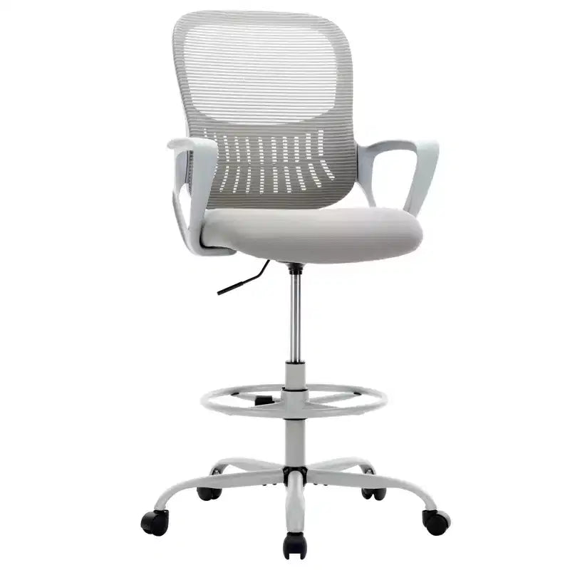 JIONJOY Sedia ergonomica da disegno per ufficio alta con schienale in rete e braccioli fissi