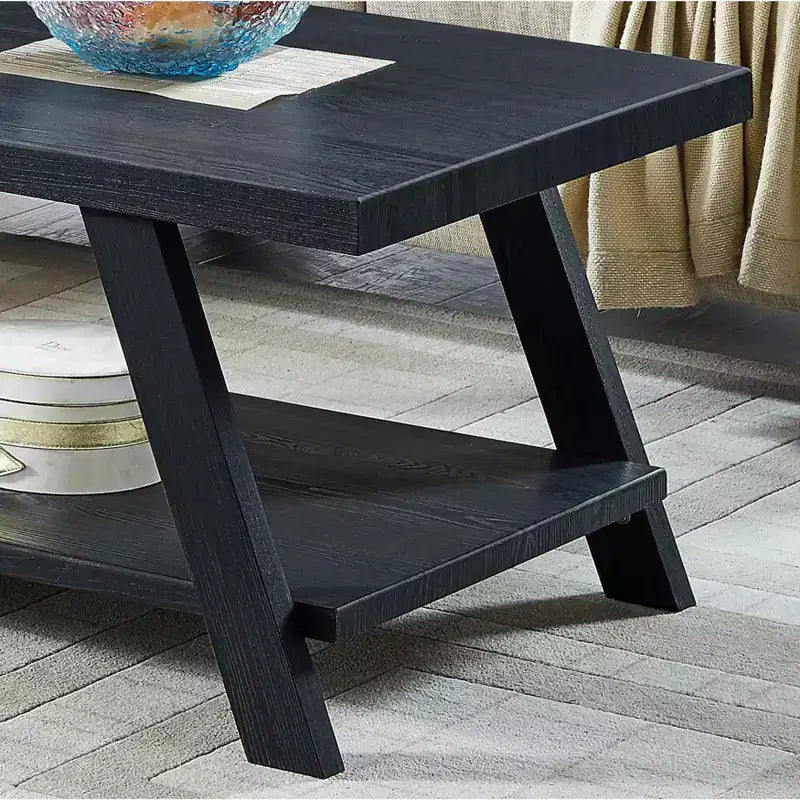 Tavolino da caffè con ripiano Roundhill Furniture Athens, in legno replicato contemporaneo, con finitura nera