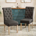 Roundhill Furniture Habit Solid Wood Tufted Parsons Dining Chair, Charcoal, Set of 2