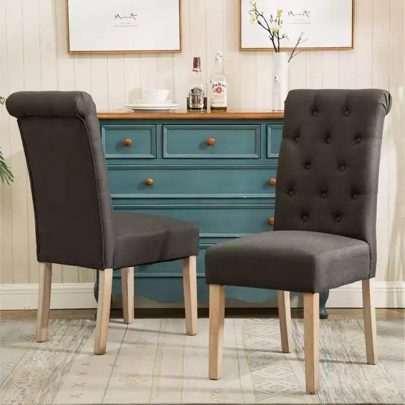 Sedie da pranzo Parsons imbottite in legno massello Roundhill Furniture Habit, antracite, set da 2