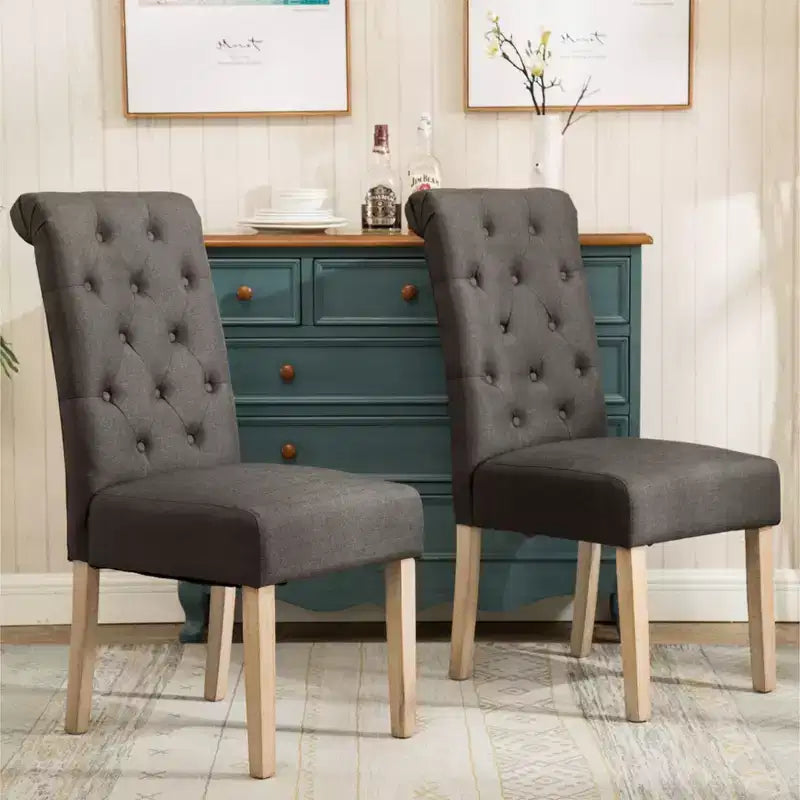 Sedie da pranzo Parsons imbottite in legno massello Roundhill Furniture Habit, antracite, set da 2