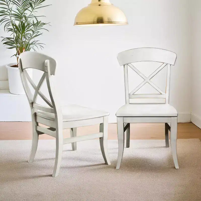 Roundhill Furniture Harola Cross-back Dining Side Chairs, Smoky White Finish, Set of 2