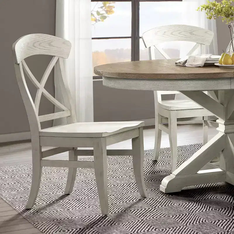 Sedie da pranzo con schienale a croce Roundhill Furniture Harola, finitura bianco fumo, set da 2