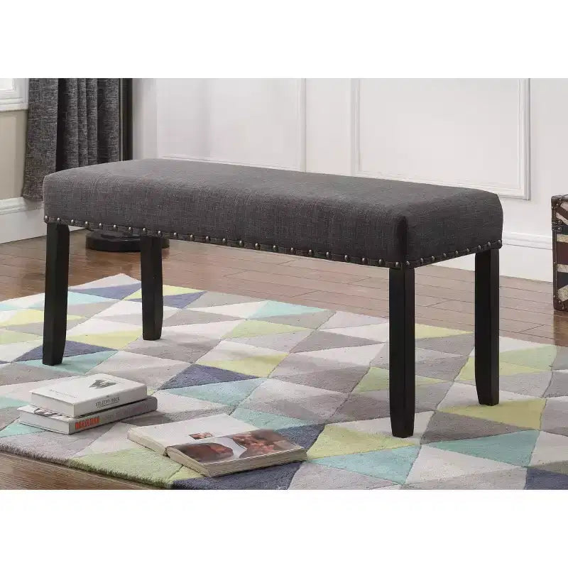 Panca da pranzo in tessuto Biony Roundhill Furniture con bordatura a chiodini, grigia