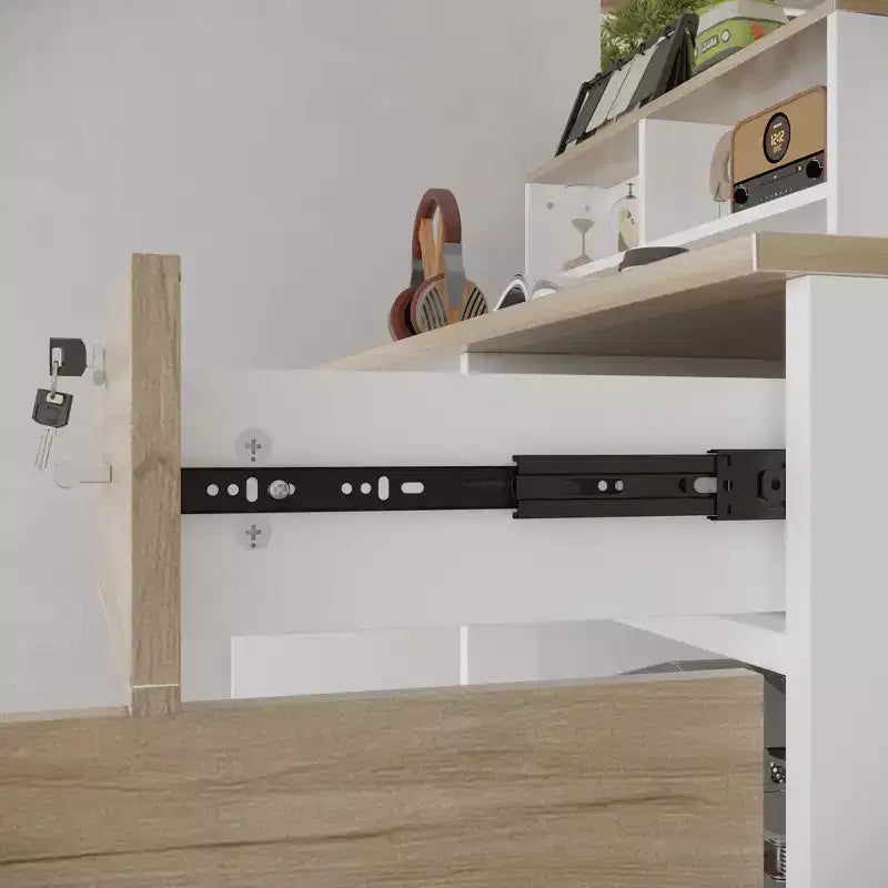 Bancone Reception Bianco Famapy con Cassetti Bloccabili, Bancone Decorativo per Negozi effetto legno, Postazione Lavoro per Computer