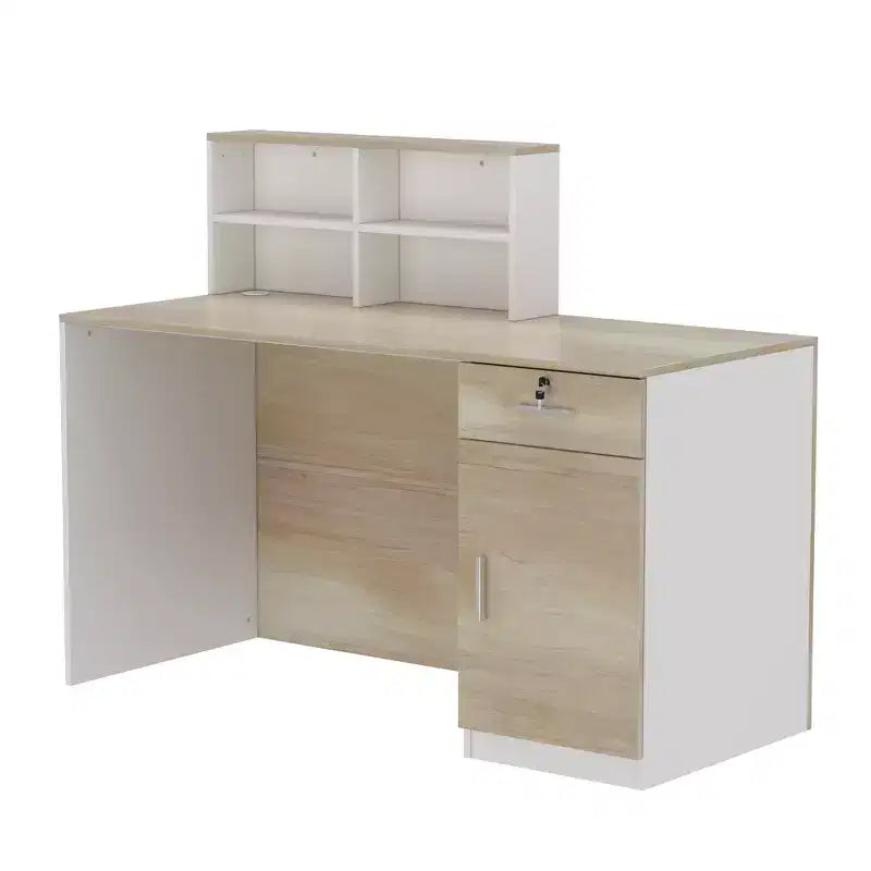 Bancone Reception Bianco Famapy con Cassetti Bloccabili, Bancone Decorativo per Negozi effetto legno, Postazione Lavoro per Computer