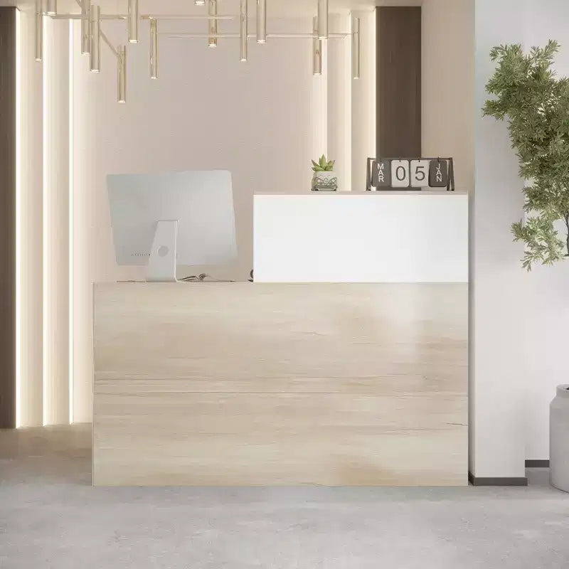 Bancone Reception Bianco Famapy con Cassetti Bloccabili, Bancone Decorativo per Negozi effetto legno, Postazione Lavoro per Computer