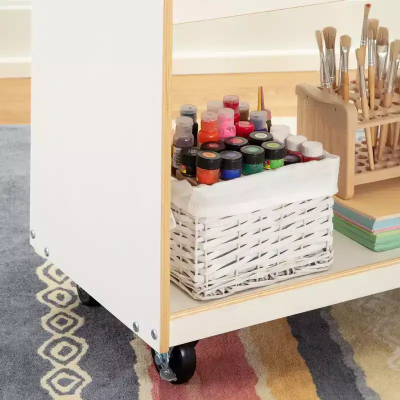 Guidecraft EdQ carrello porta libri su ruote per classe: espositore libreria in legno a 2 ripiani a lato singolo su ruote