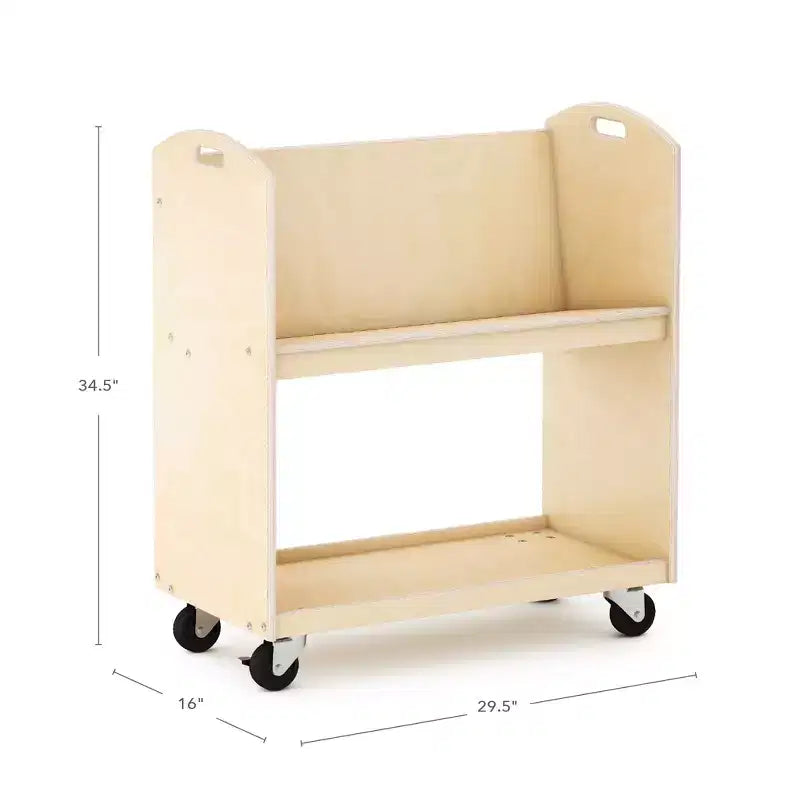 Guidecraft EdQ carrello porta libri su ruote per classe: espositore libreria in legno a 2 ripiani a lato singolo su ruote