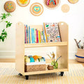 Guidecraft EdQ Rolling Book Storage Cart for Classroom: Single Sided 2-Shelf Wooden Book Display Rack on Wheels