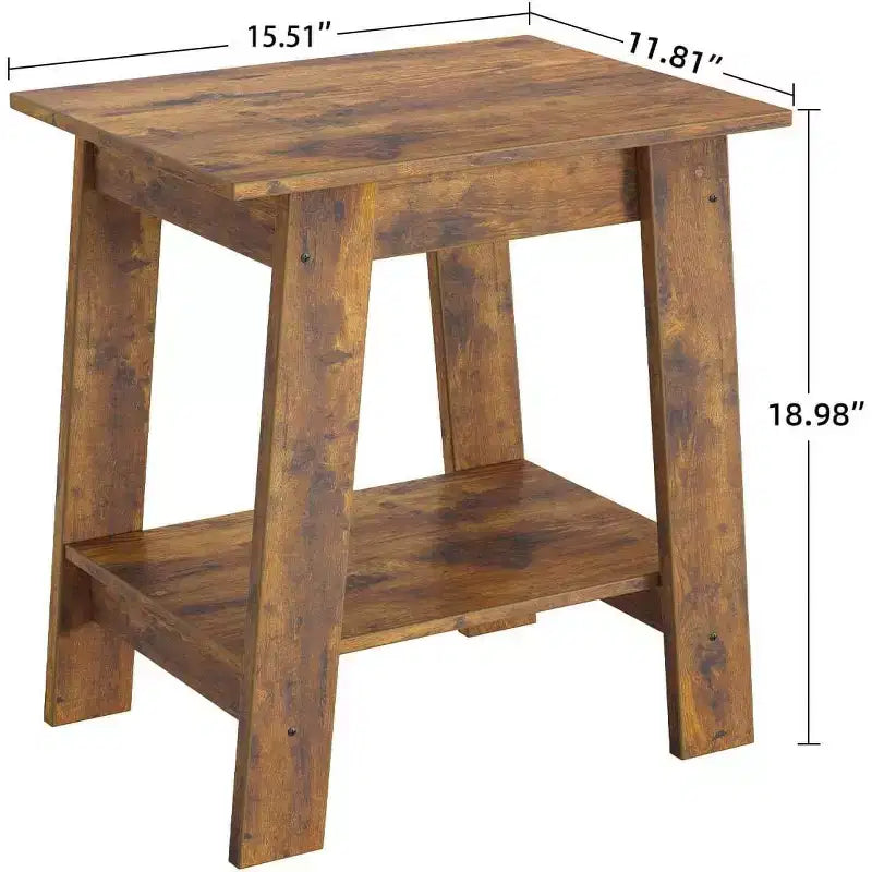 Tavolino, comodino con 2 ripiani, in legno, tavolino stretto per piccoli spazi, camera da letto, ingresso, marrone rustico