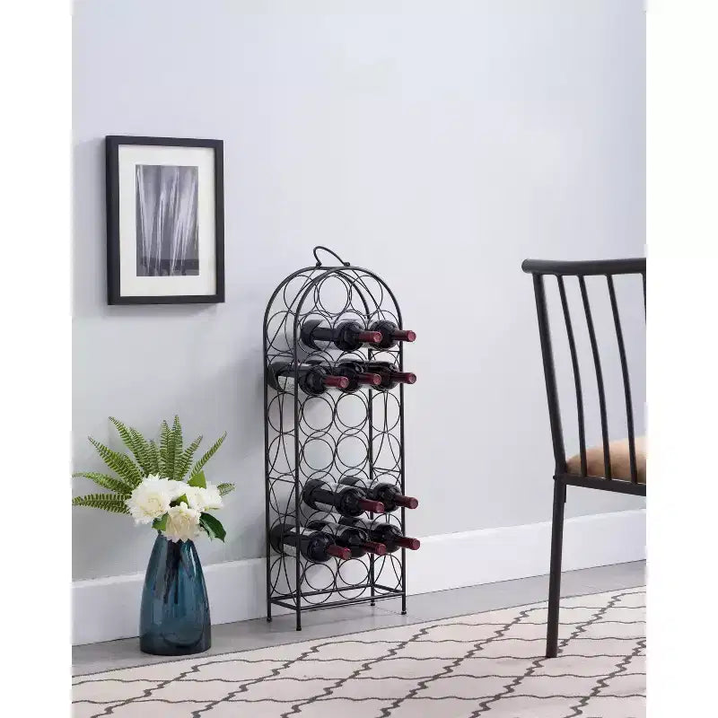Kings Brand Furniture 23 Bottles Freestanding Floor Metal Wine Rack Stand, Liquor Bottle Holder Stand, Pewter