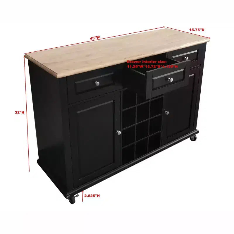 Kings Brand Furniture Madia Porta Bottiglie Tavolo Consolle da Portata con Contenitore, Nero