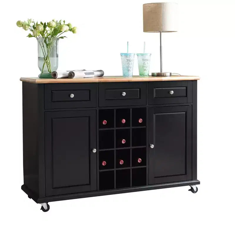 Kings Brand Furniture Madia Porta Bottiglie Tavolo Consolle da Portata con Contenitore, Nero