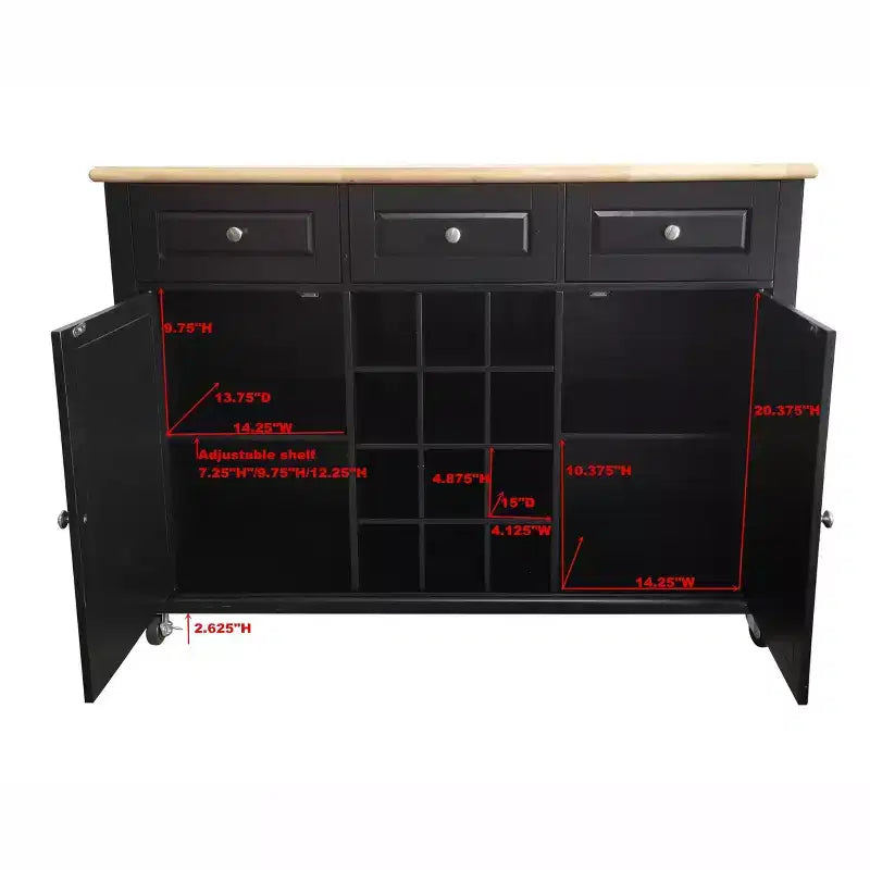 Kings Brand Furniture Madia Porta Bottiglie Tavolo Consolle da Portata con Contenitore, Nero