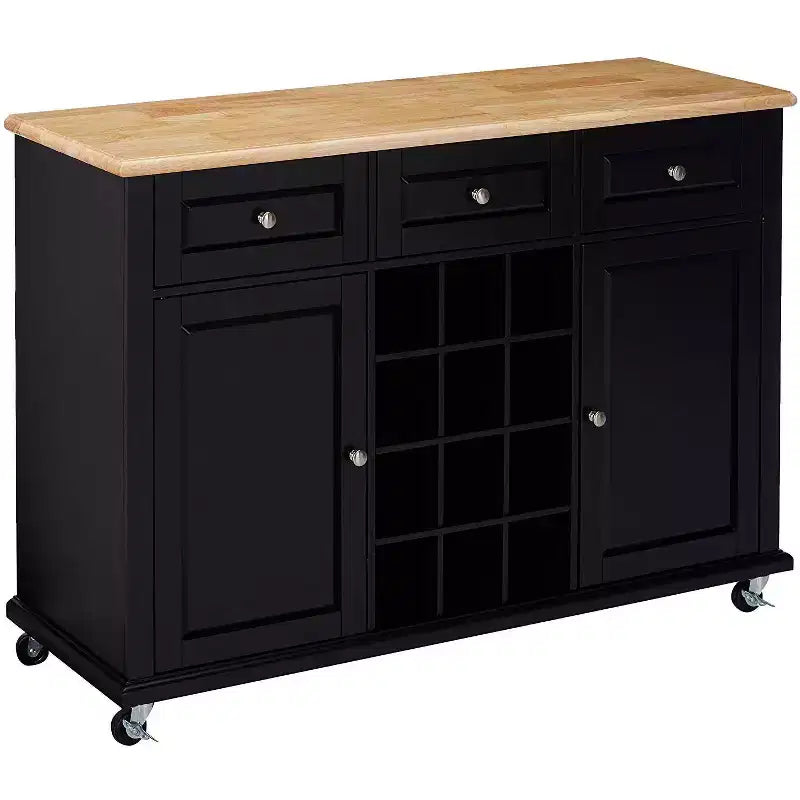 Kings Brand Furniture Madia Porta Bottiglie Tavolo Consolle da Portata con Contenitore, Nero