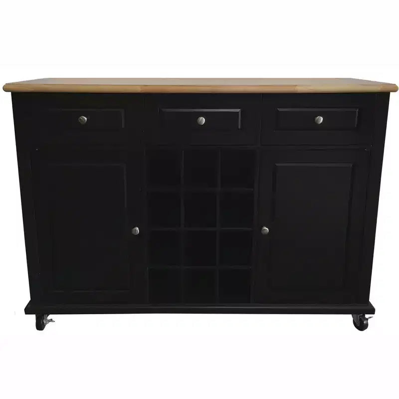 Kings Brand Furniture Madia Porta Bottiglie Tavolo Consolle da Portata con Contenitore, Nero