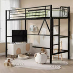 VECELO Twin Size Metal Loft Bed with Removable Ladder and Safety Guardrail