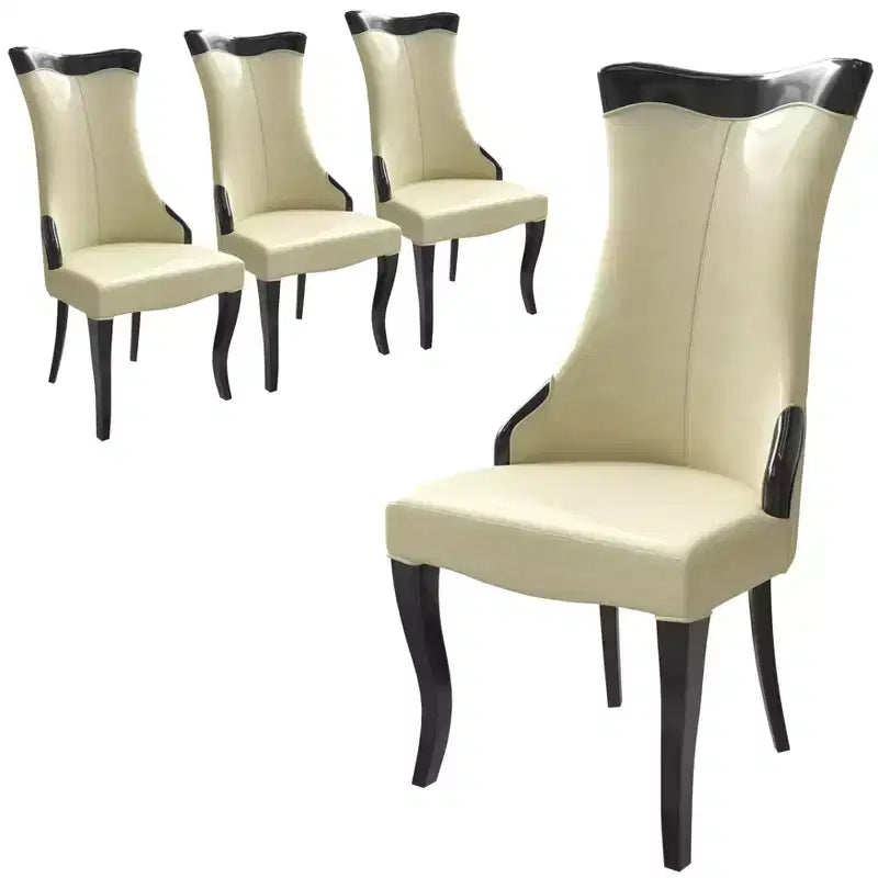 Sedia da pranzo LeisureMod imbottita in pelle/velluto, comoda sedia da cucina con gambe in legno di caucciù, serie Novara, set da 4