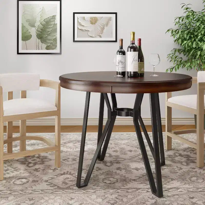 Christopher Knight Home Tavolo Wedy Rotondo 46,85 a 4 Posti Altezza Bancone con Gambe a Forcina