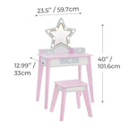 Set da toeletta in legno Fantasy Fields Little Princess Star per bambini con specchio LED e sgabello