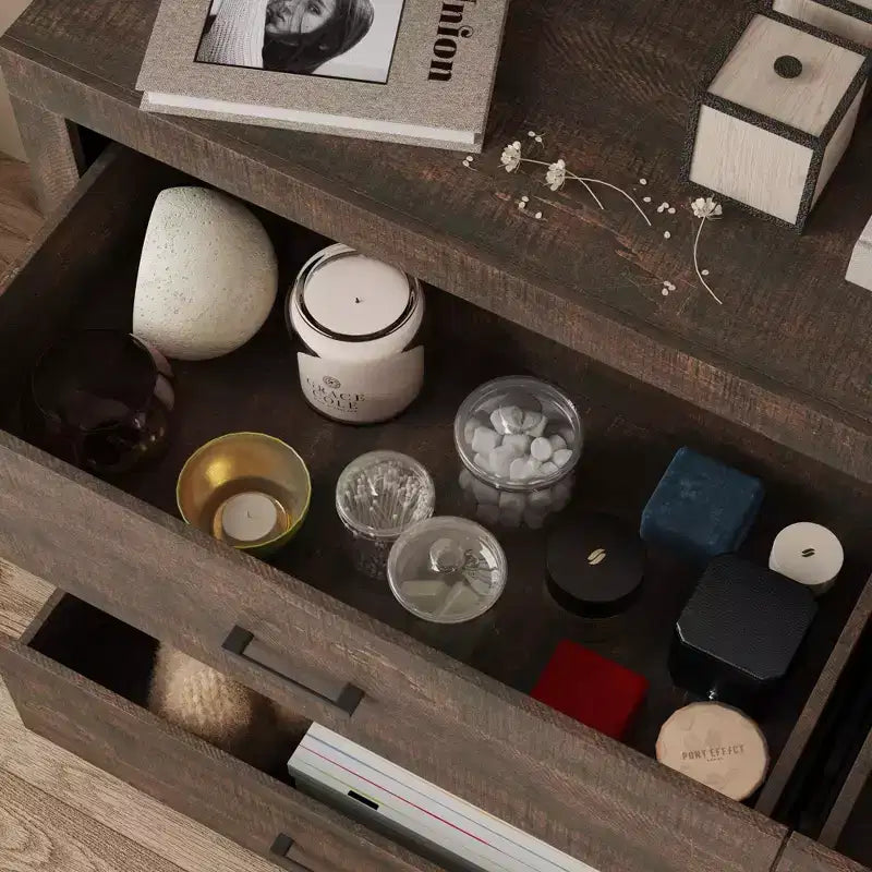 Cassettiera Famapy con Sei Cassetti Effetto Legno e Maniglie Nere per Soggiorno