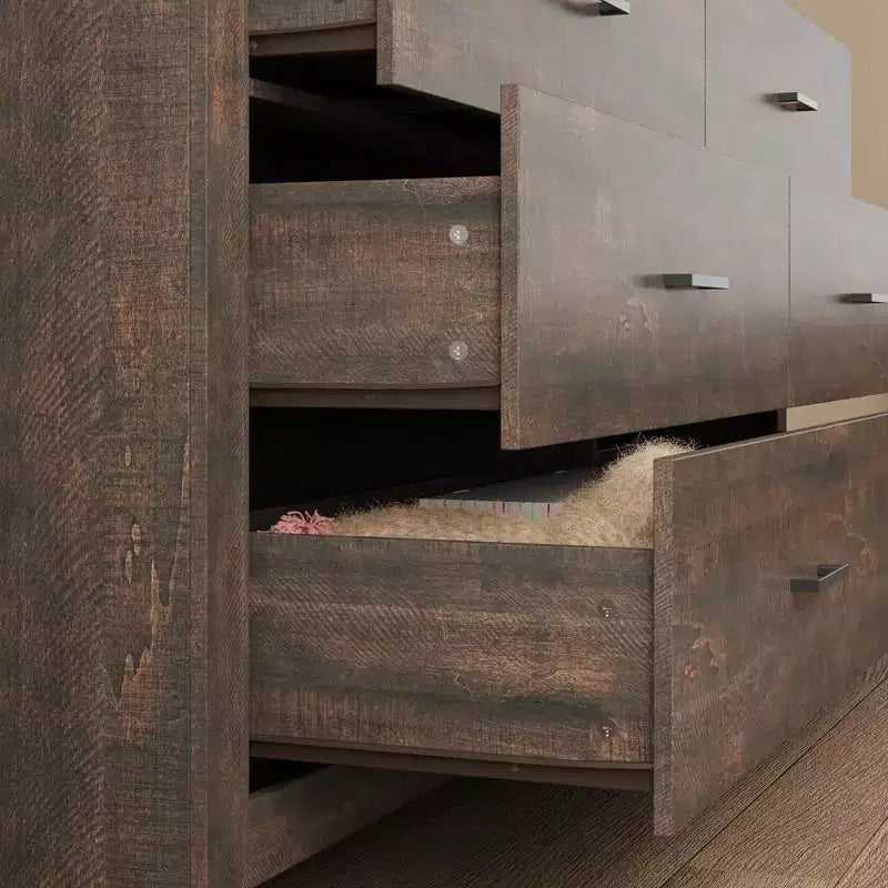 Cassettiera Famapy con Sei Cassetti Effetto Legno e Maniglie Nere per Soggiorno